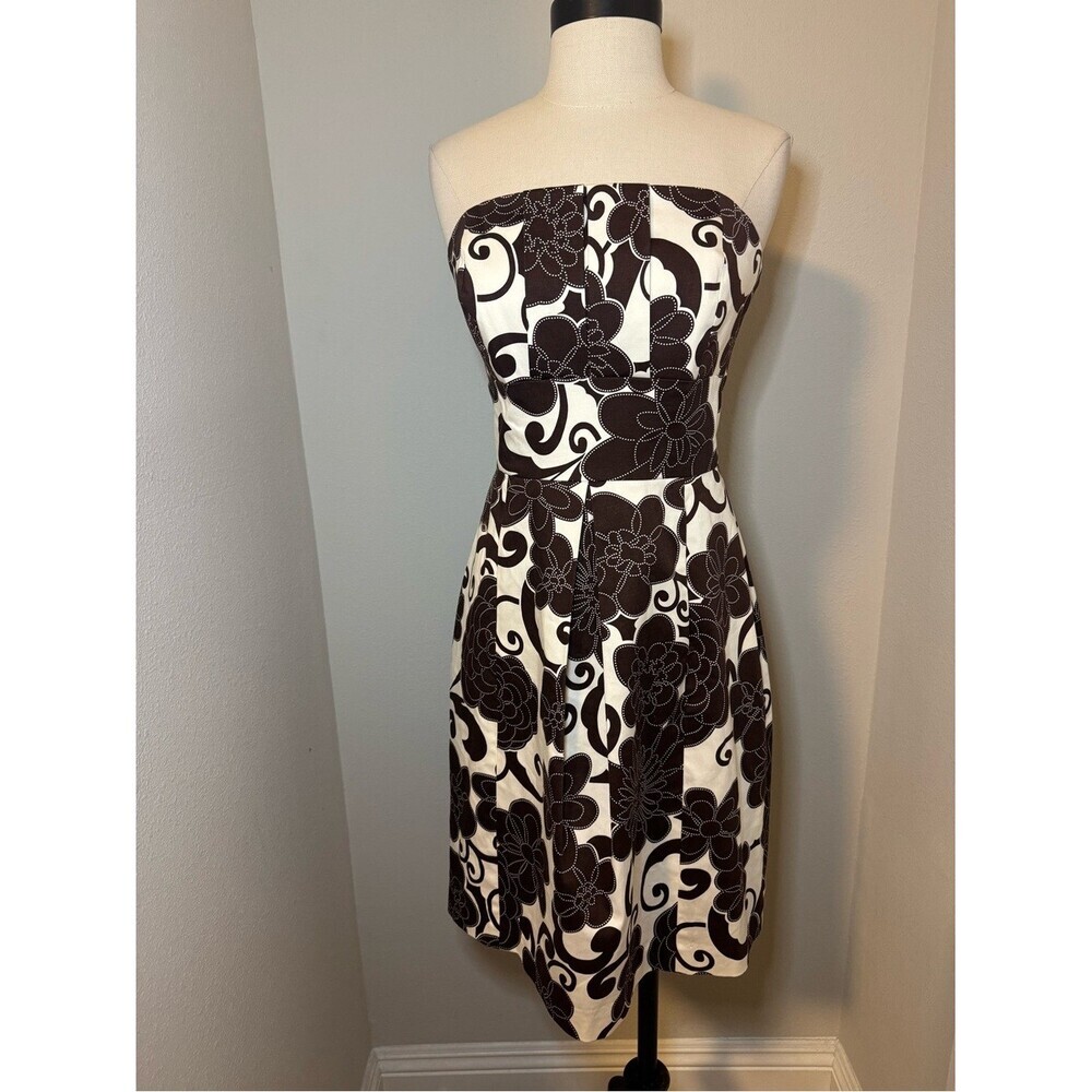 Camille La Vie Strapless Brown and White Floral A-Line Dress